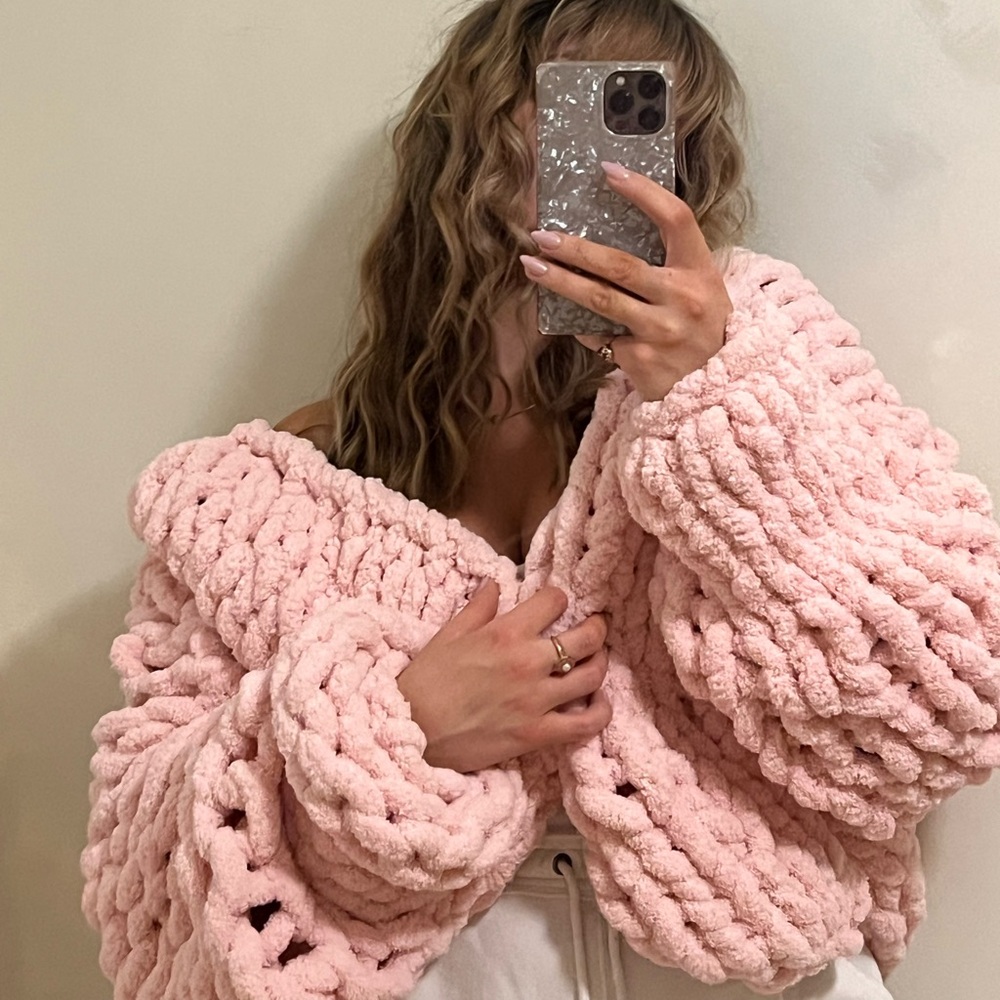 Chunky Knit Pink Cardigan